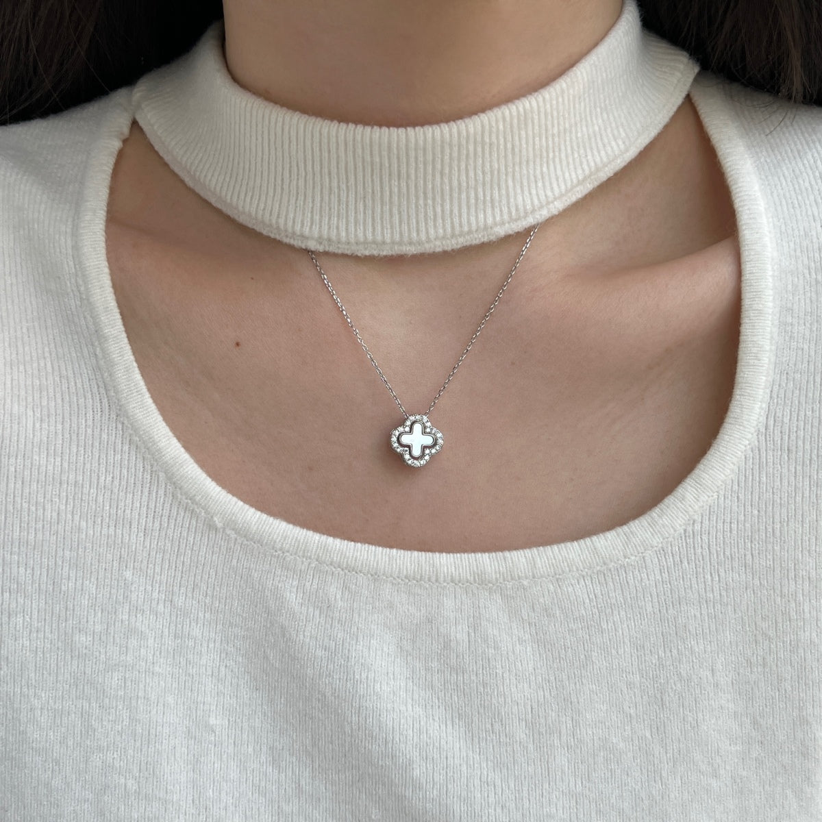 SILVER TWO-SIDED CLOVER NECKLACE - BRILLI GOLDINI