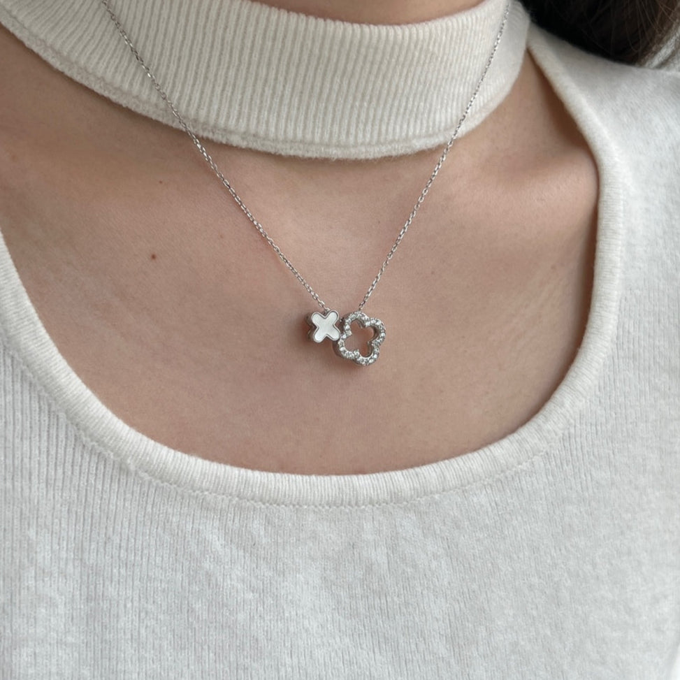 SILVER TWO-SIDED CLOVER NECKLACE - BRILLI GOLDINI