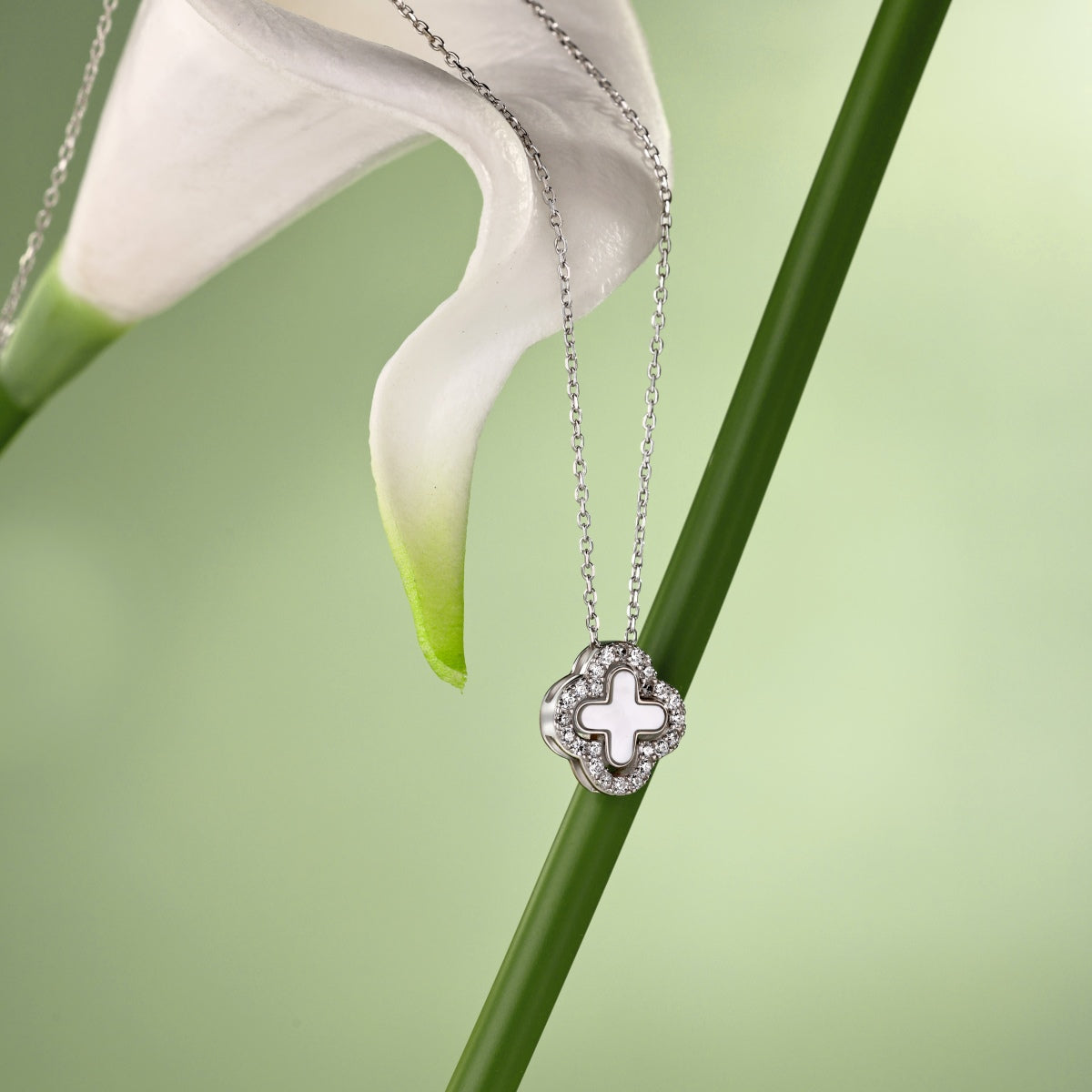 SILVER TWO-SIDED CLOVER NECKLACE - BRILLI GOLDINI