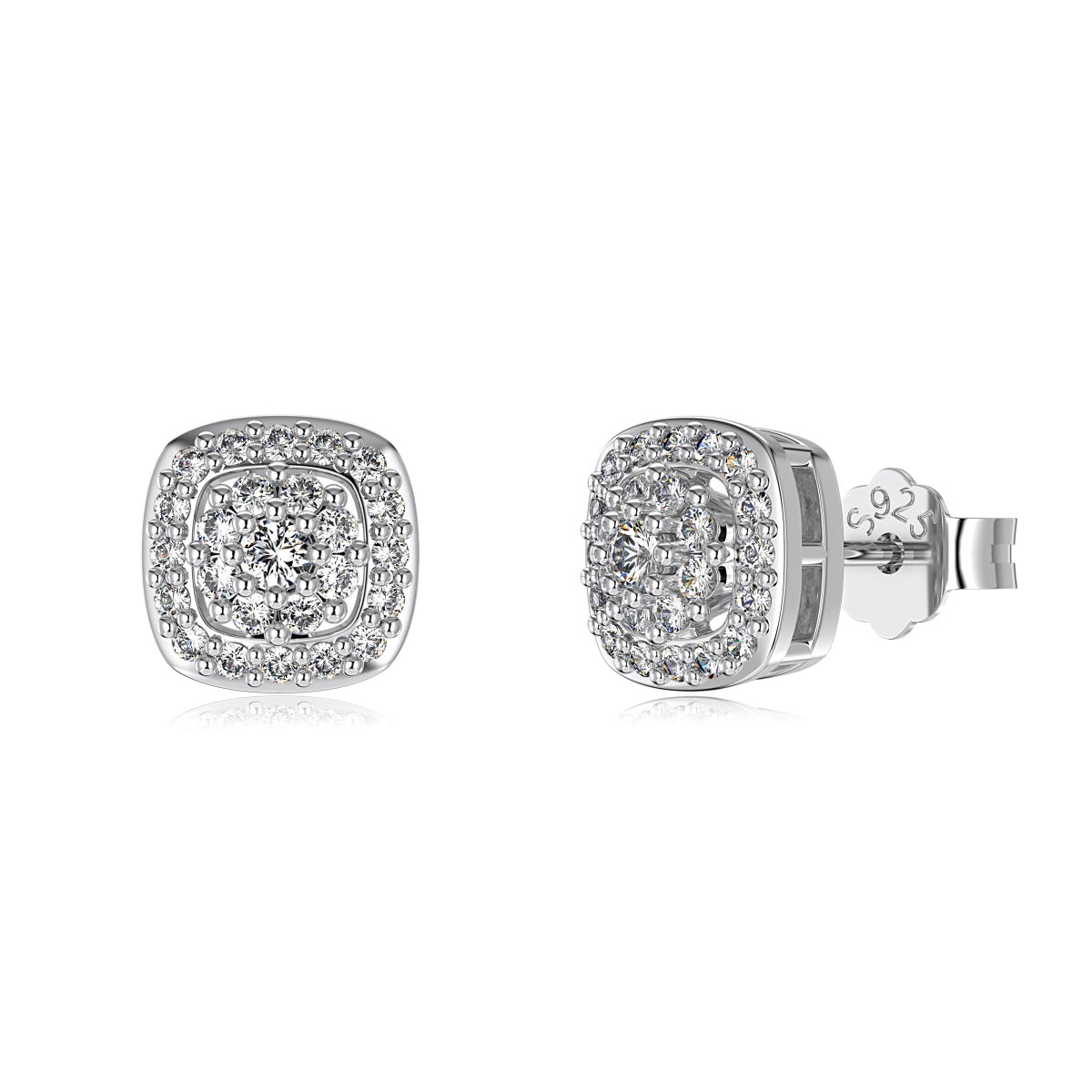 SILVER CUSHION HALO STUD EARRINGS - BRILLI GOLDINI