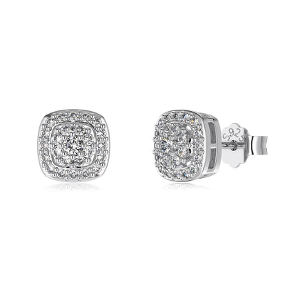 SILVER CUSHION HALO STUD EARRINGS - BRILLI GOLDINI