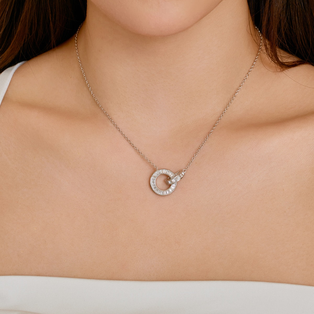 SILVER BAGUETTE INTERLOCK NECKLACE - BRILLI GOLDINI