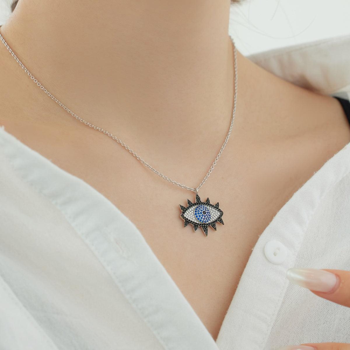 SILVER EVIL EYE NECKLACE - BRILLI GOLDINI
