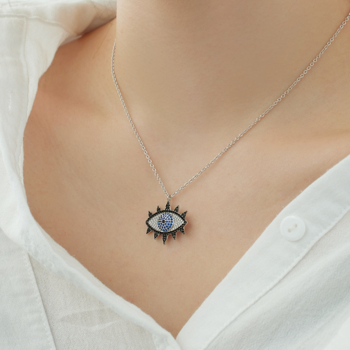 SILVER EVIL EYE NECKLACE - BRILLI GOLDINI