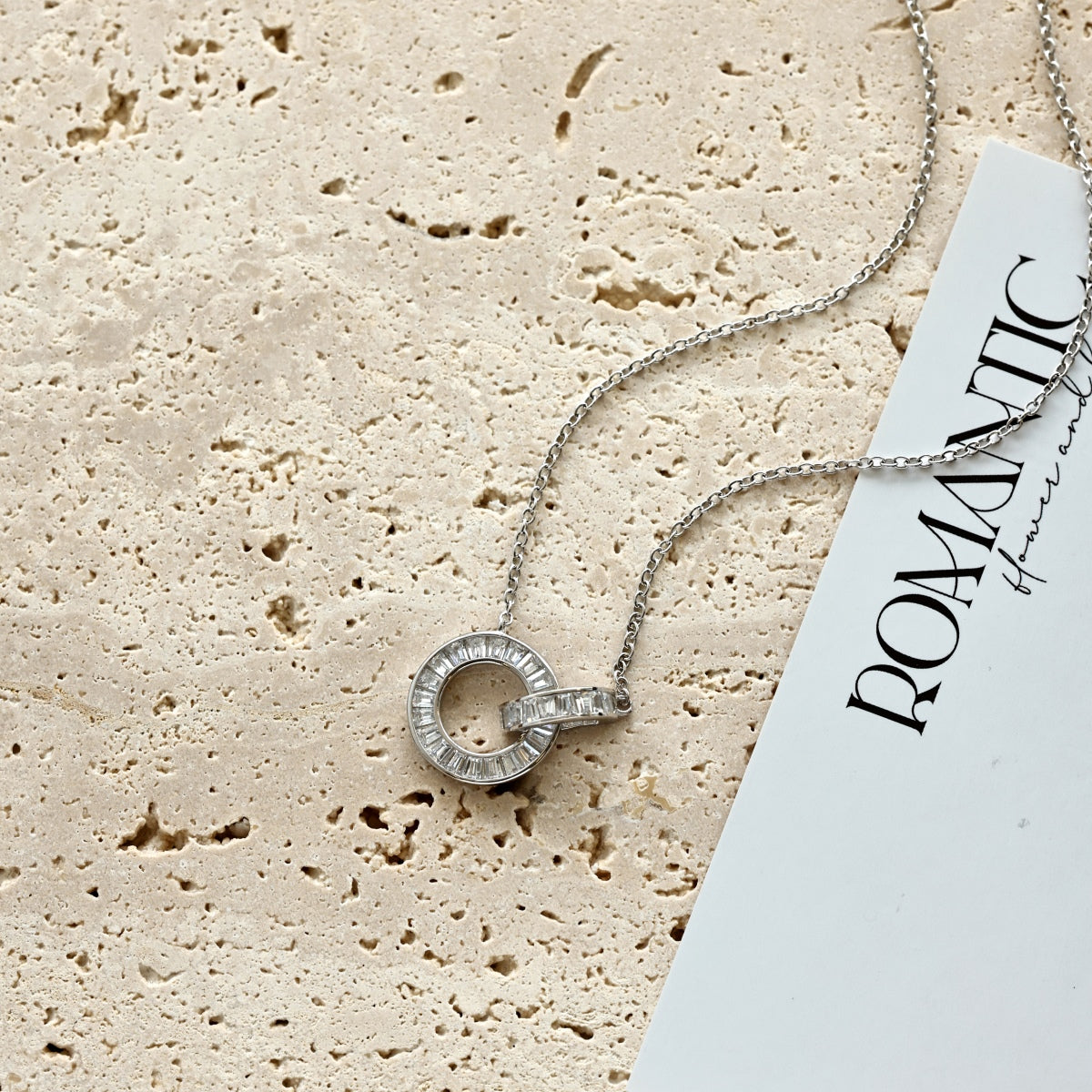 SILVER BAGUETTE INTERLOCK NECKLACE - BRILLI GOLDINI