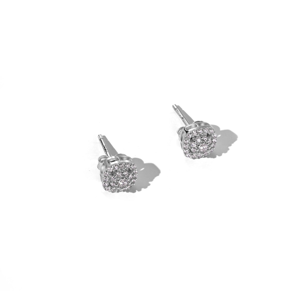 SILVER CUSHION HALO STUD EARRINGS - BRILLI GOLDINI