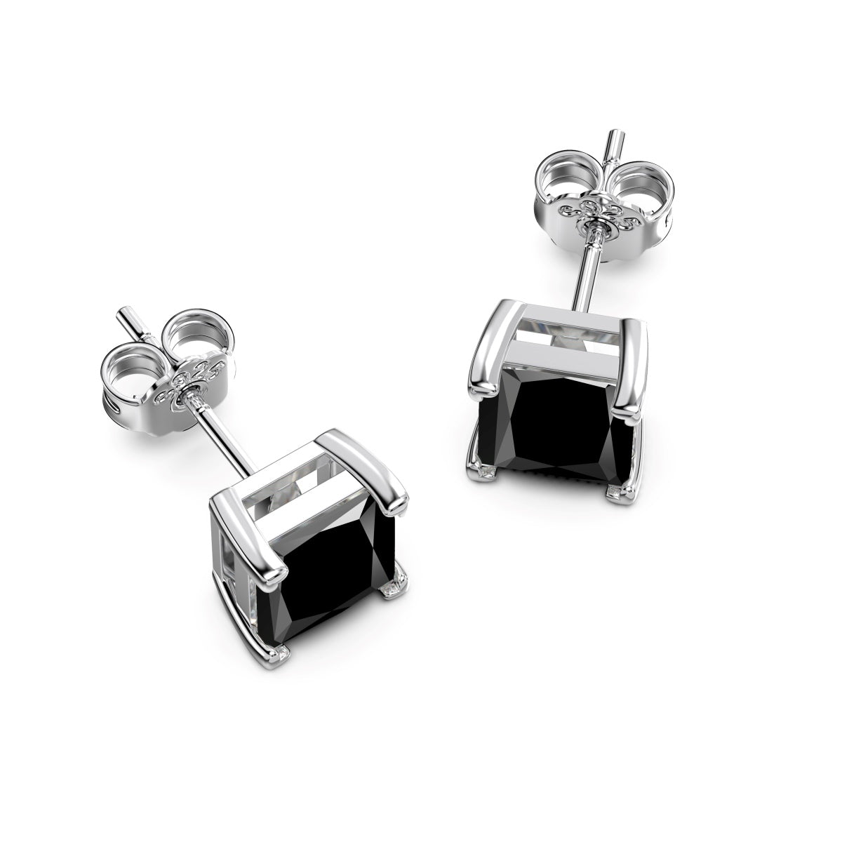 SILVER 3CT BLACK STUD EARRINGS - BRILLI GOLDINI