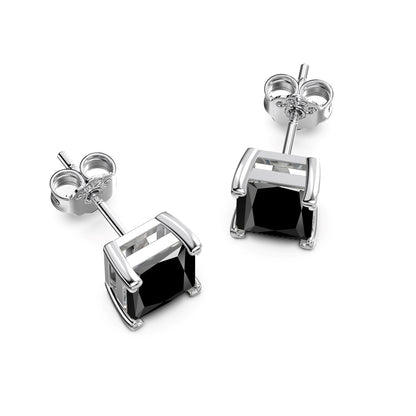 SILVER 3CT BLACK STUD EARRINGS - BRILLI GOLDINI