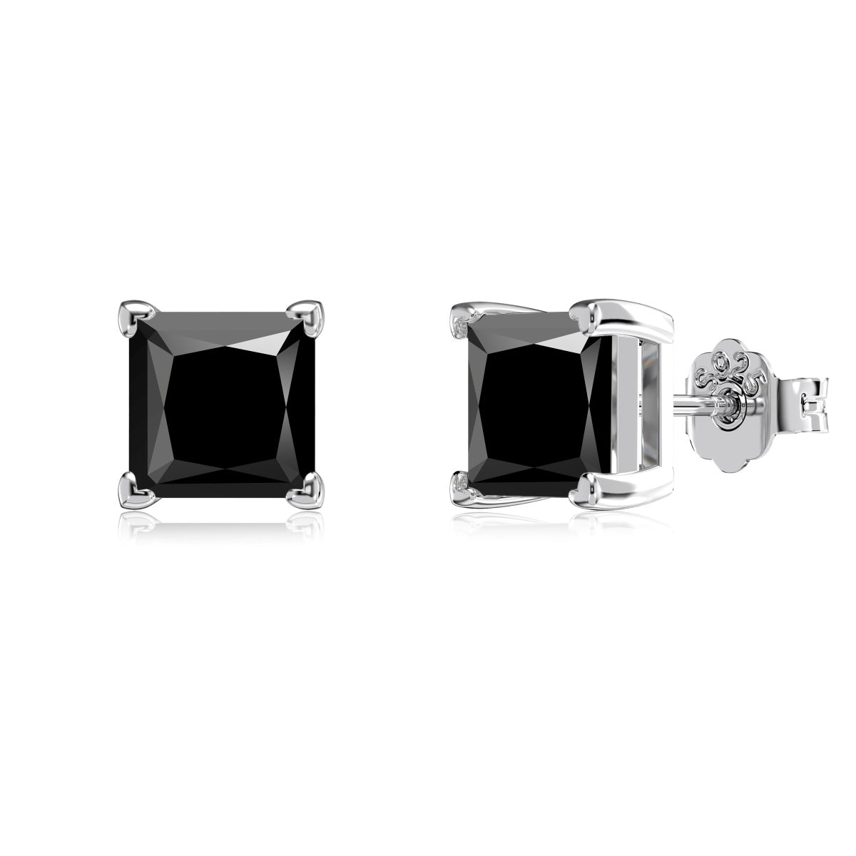 SILVER 3CT BLACK STUD EARRINGS - BRILLI GOLDINI