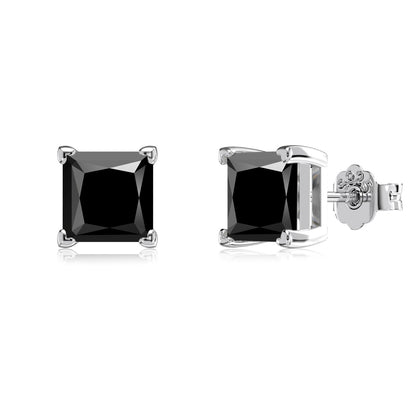 SILVER 3CT BLACK STUD EARRINGS - BRILLI GOLDINI