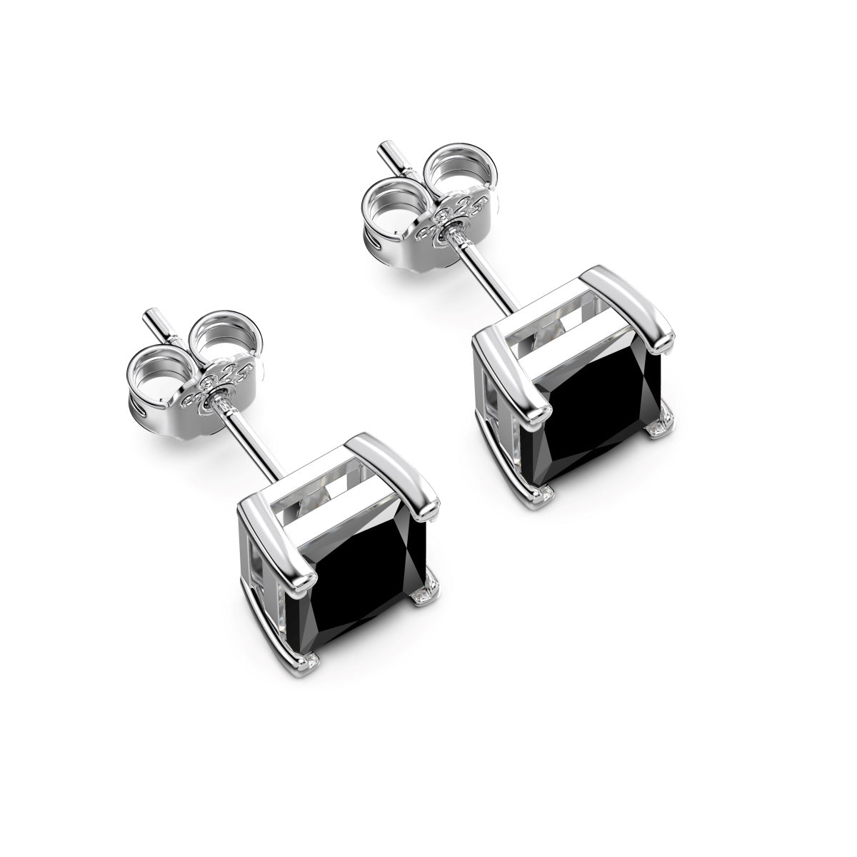 SILVER 3CT BLACK STUD EARRINGS - BRILLI GOLDINI