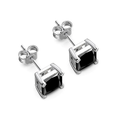 SILVER 3CT BLACK STUD EARRINGS - BRILLI GOLDINI