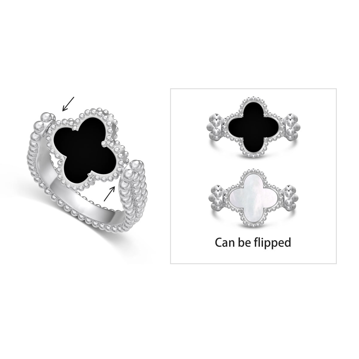 SILVER FLIP CLOVER RING - BRILLI GOLDINI