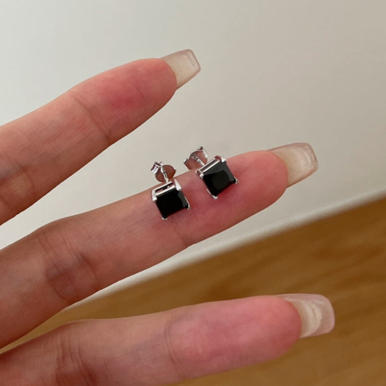 SILVER 3CT BLACK STUD EARRINGS - BRILLI GOLDINI