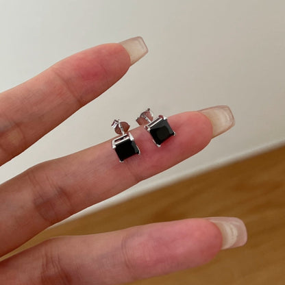 SILVER 3CT BLACK STUD EARRINGS - BRILLI GOLDINI