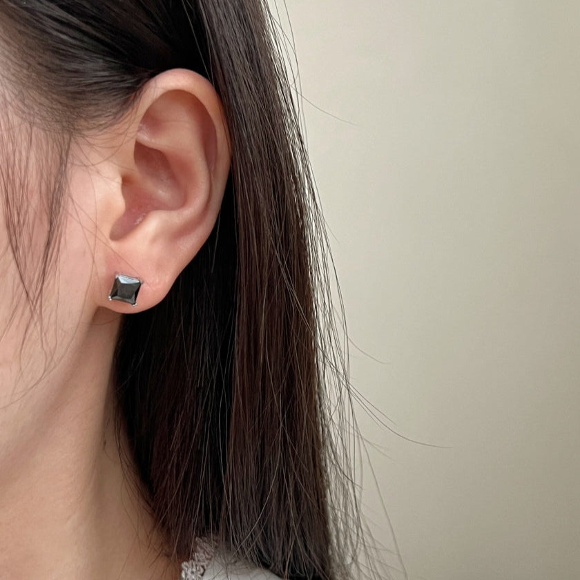 SILVER 3CT BLACK STUD EARRINGS - BRILLI GOLDINI