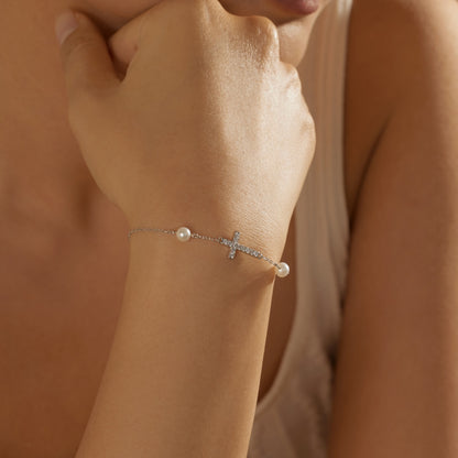 SILVER CROSS PEARL BRACELET - BRILLI GOLDINI