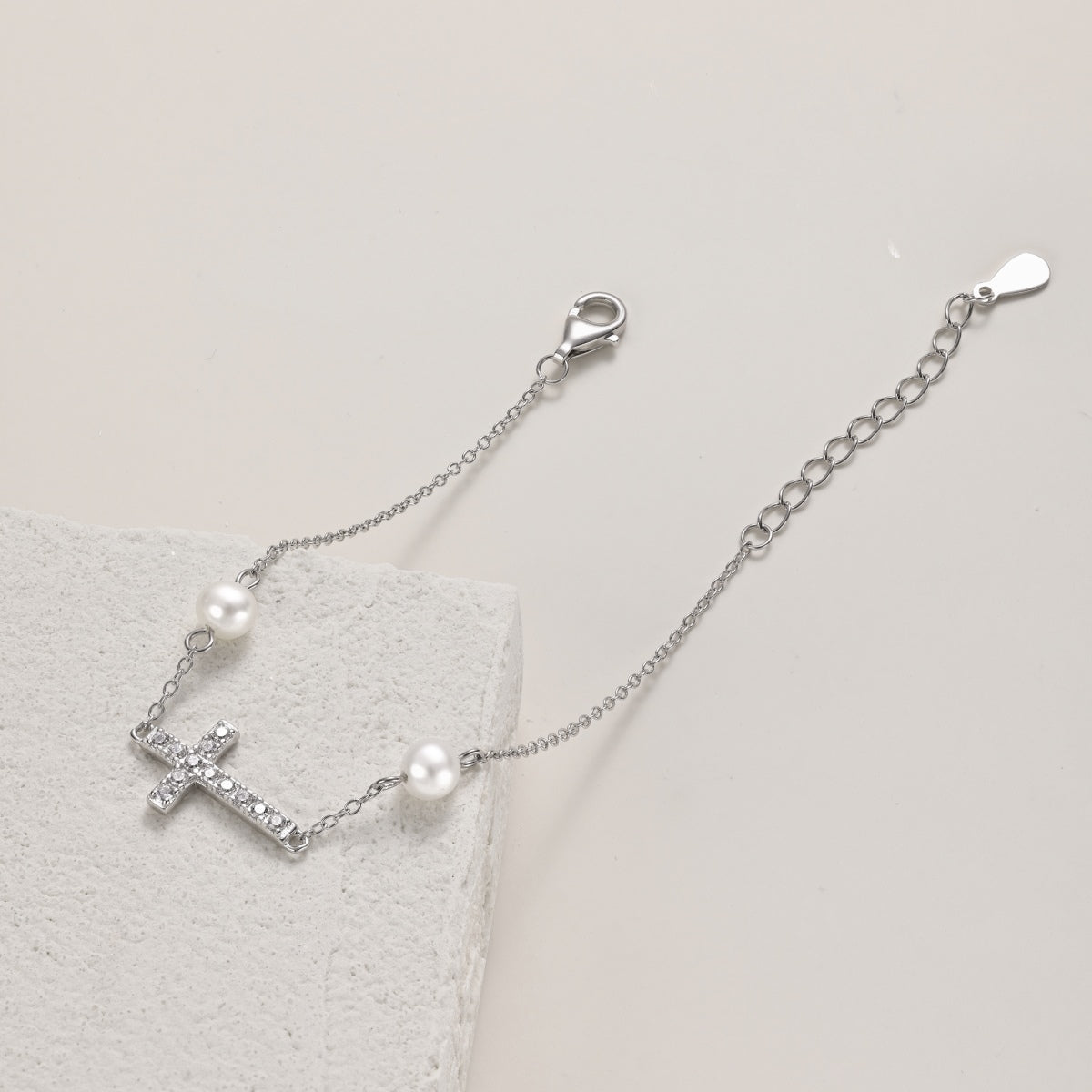 SILVER CROSS PEARL BRACELET - BRILLI GOLDINI