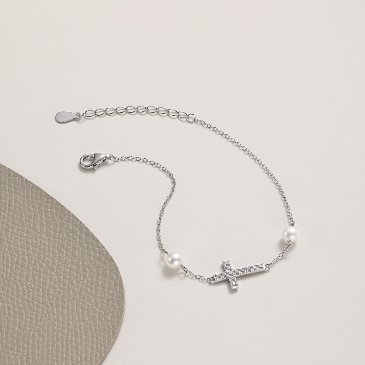 SILVER CROSS PEARL BRACELET - BRILLI GOLDINI