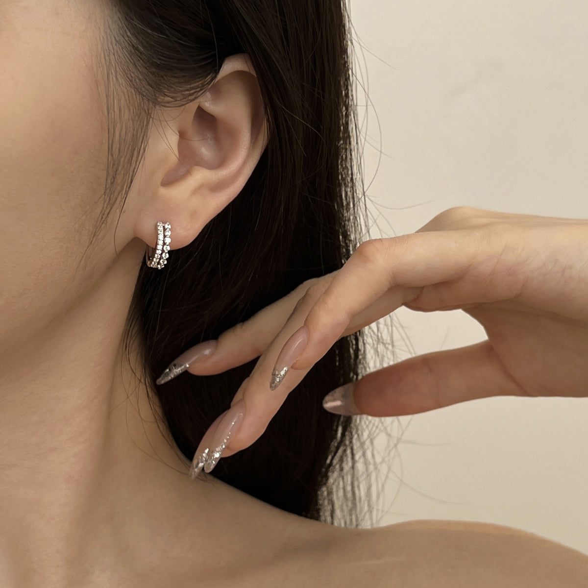 SILVER DOUBLE ROW EARRINGS - BRILLI GOLDINI