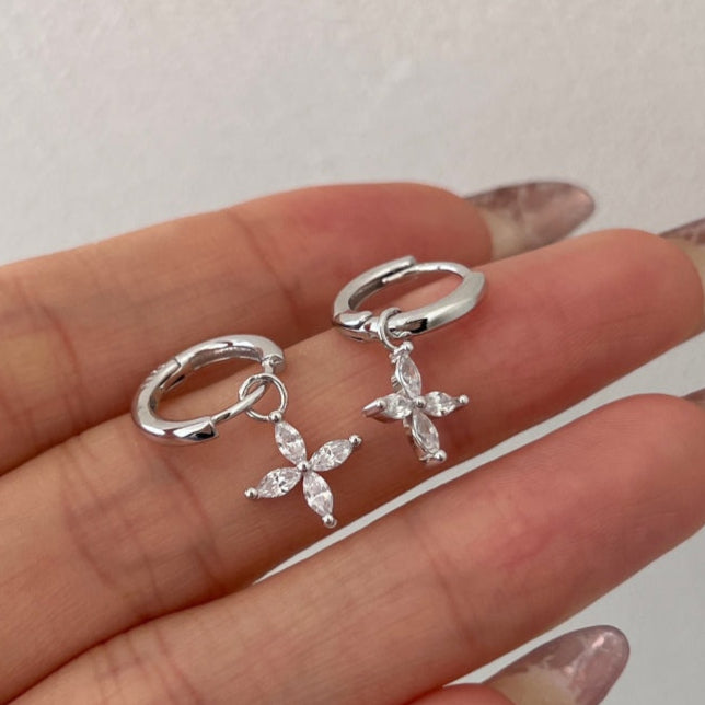 SILVER FLORAL CROSS HOOPS - BRILLI GOLDINI