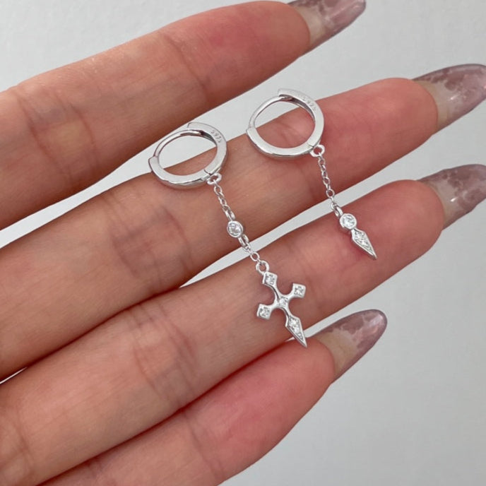 SILVER CROSS DROP EARRINGS - BRILLI GOLDINI