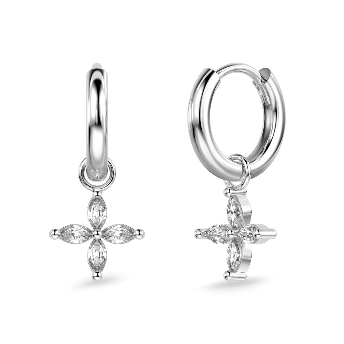 SILVER FLORAL CROSS HOOPS - BRILLI GOLDINI