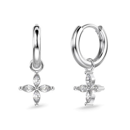 SILVER FLORAL CROSS HOOPS - BRILLI GOLDINI