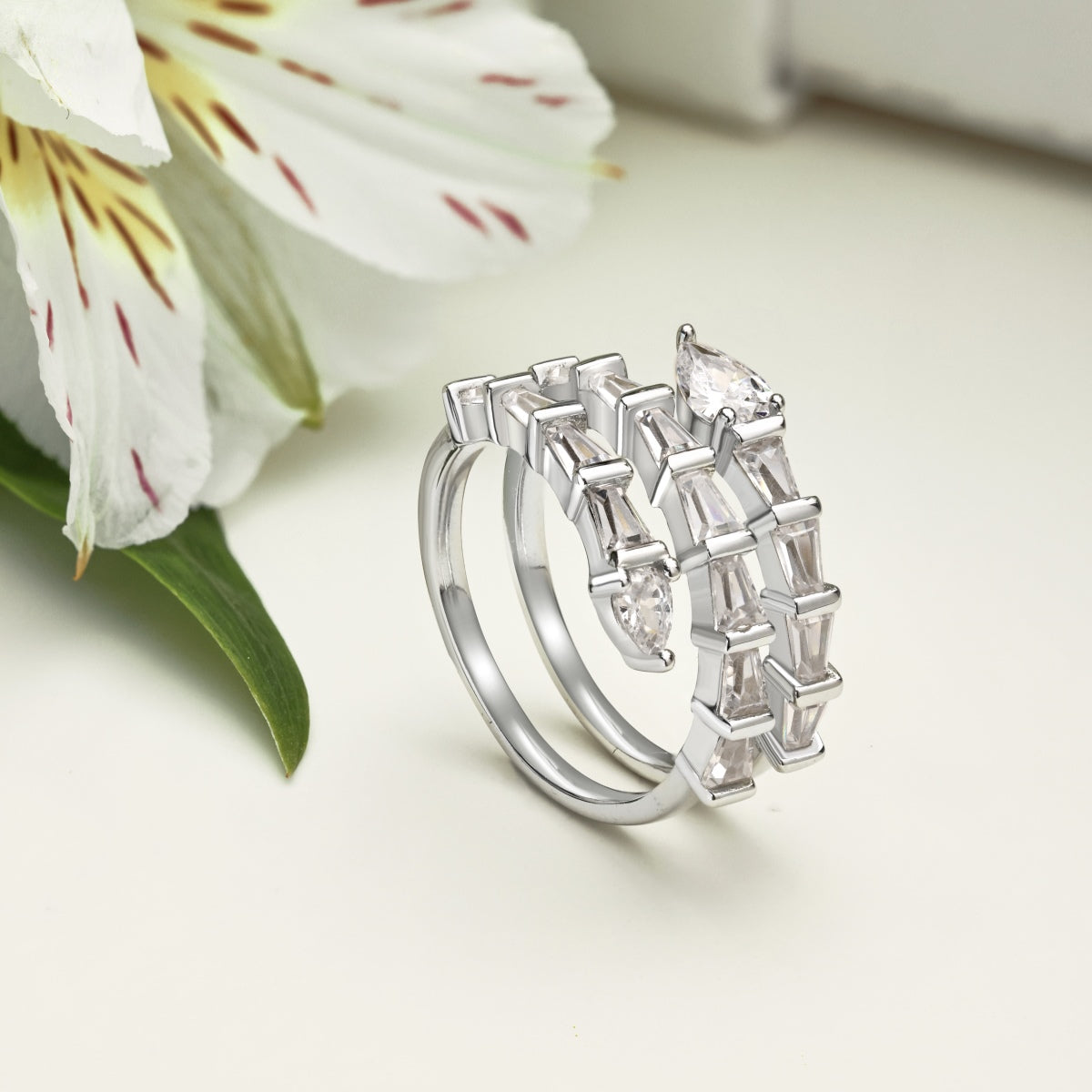 SILVER SNAKE BAGUETTE RING - BRILLI GOLDINI