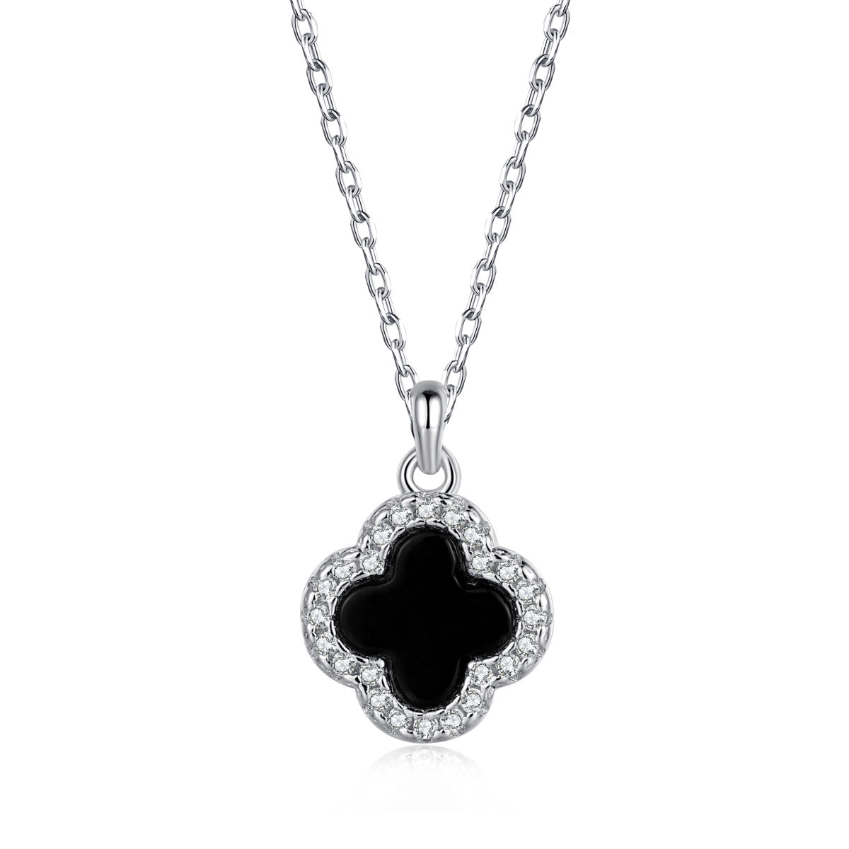 SILVER ONYX CLOVER NECKLACE - BRILLI GOLDINI