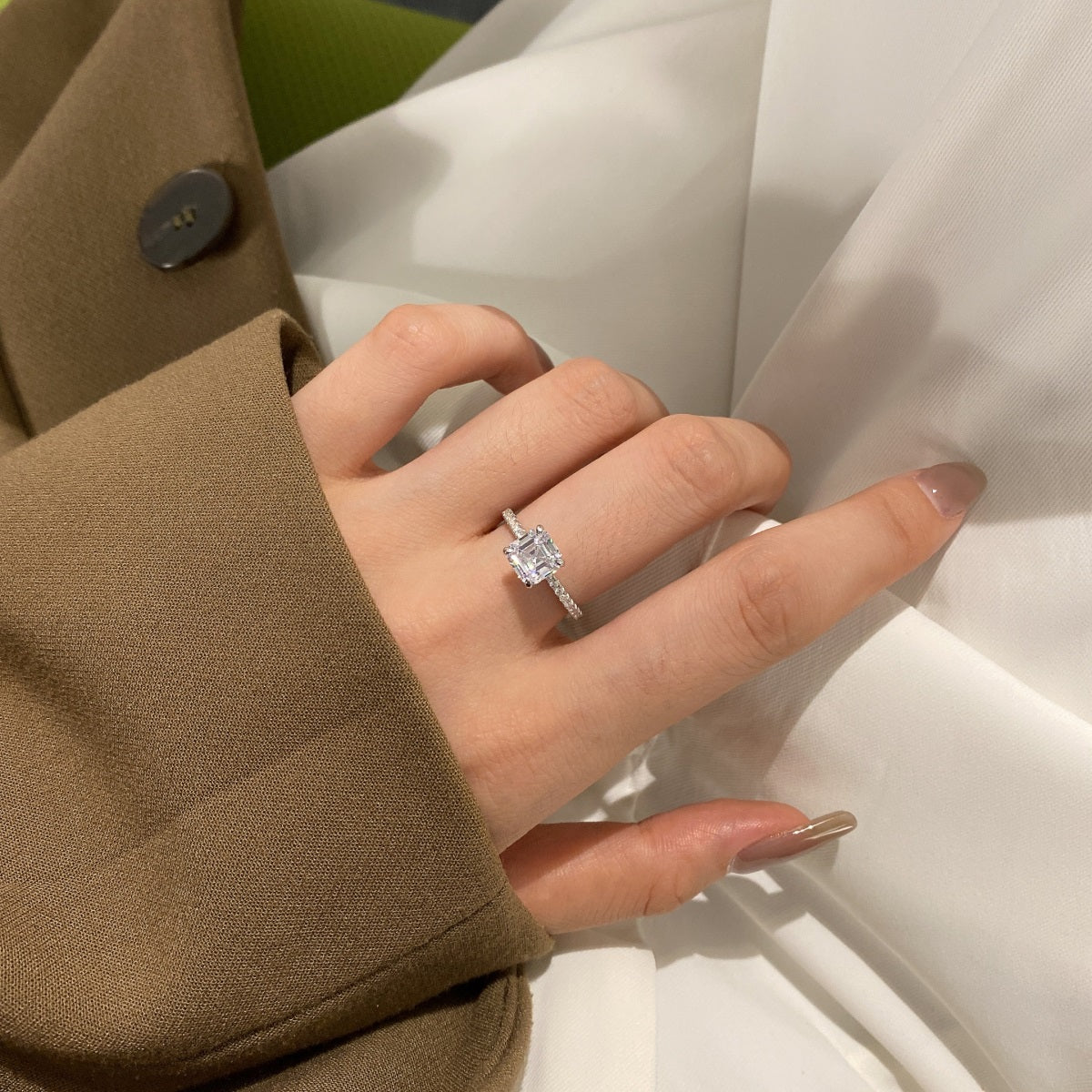 SILVER 2CT ASSCHER CUT RING - BRILLI GOLDINI