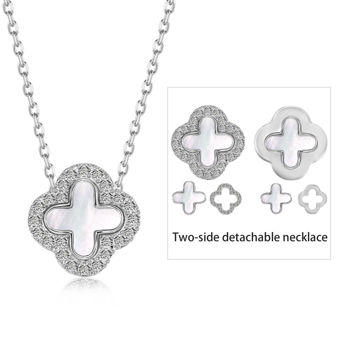 SILVER TWO-SIDED CLOVER NECKLACE - BRILLI GOLDINI