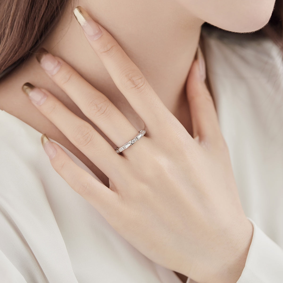 SILVER MOTHER OF PEARL BAND RING - BRILLI GOLDINI