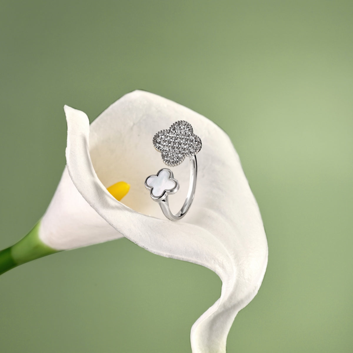 SILVER CLOVER OPEN RING - BRILLI GOLDINI
