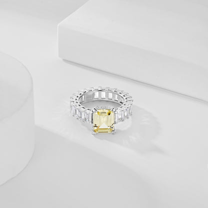 SILVER 4CT EMERALD CUT RING YELLOW - BRILLI GOLDINI