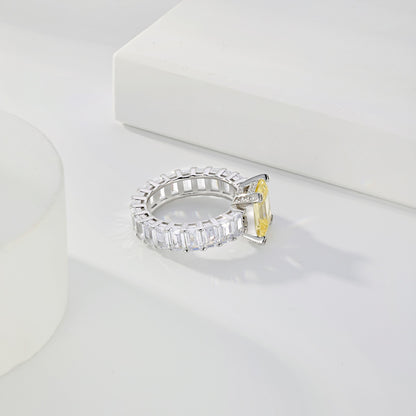 SILVER 4CT EMERALD CUT RING YELLOW - BRILLI GOLDINI