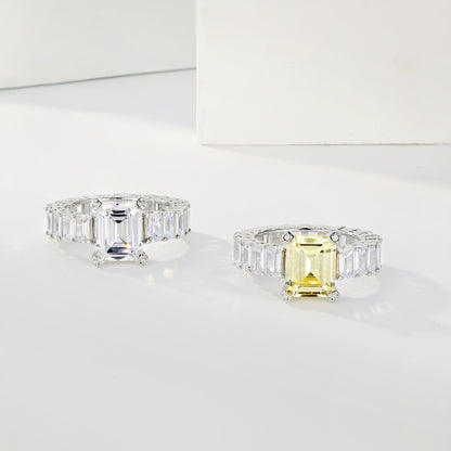 SILVER 4CT EMERALD CUT RING - BRILLI GOLDINI