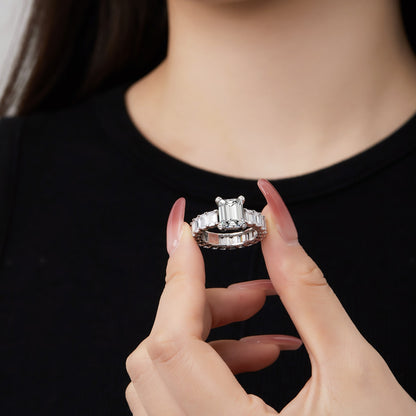 SILVER 4CT EMERALD CUT RING - BRILLI GOLDINI