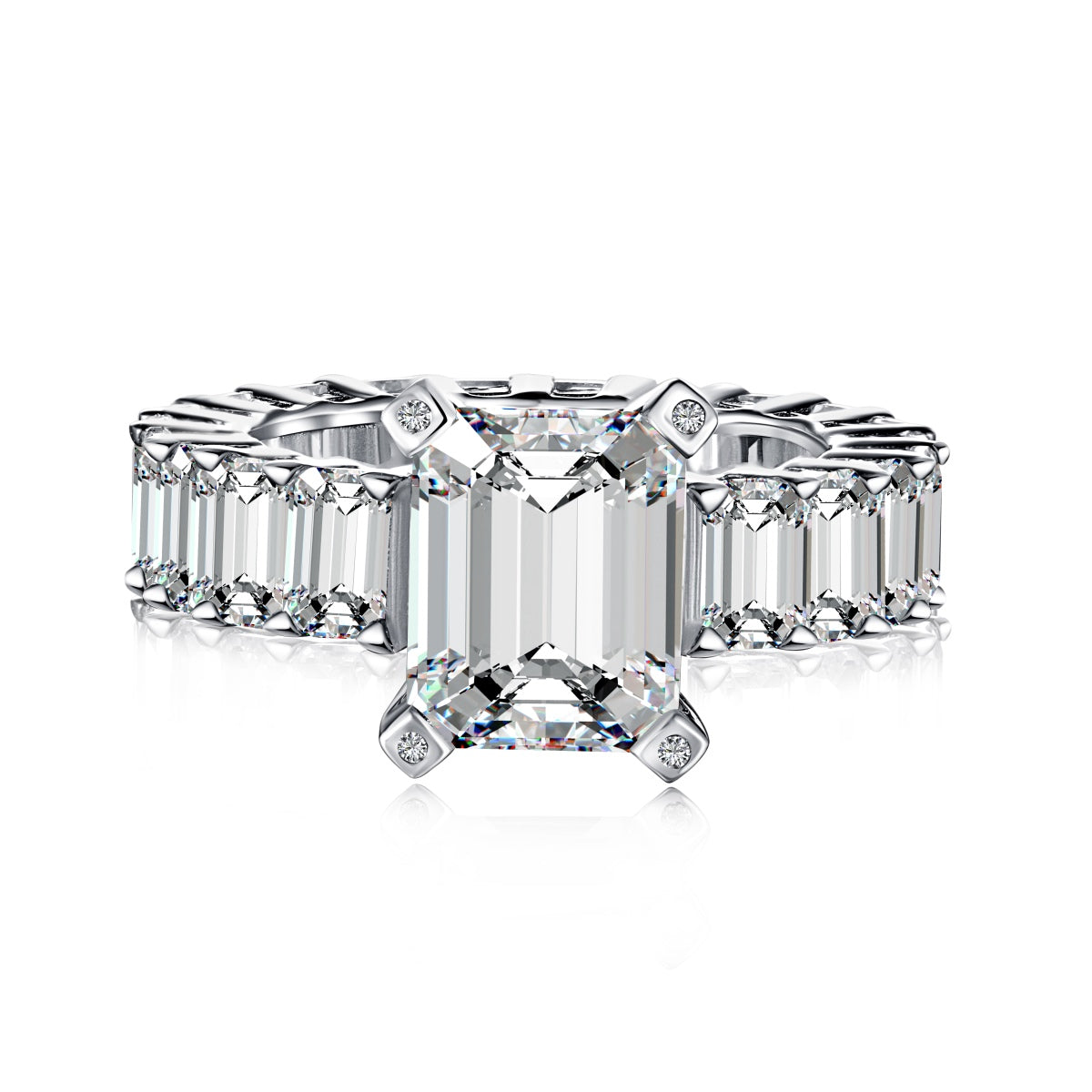 SILVER 4CT EMERALD CUT RING - BRILLI GOLDINI