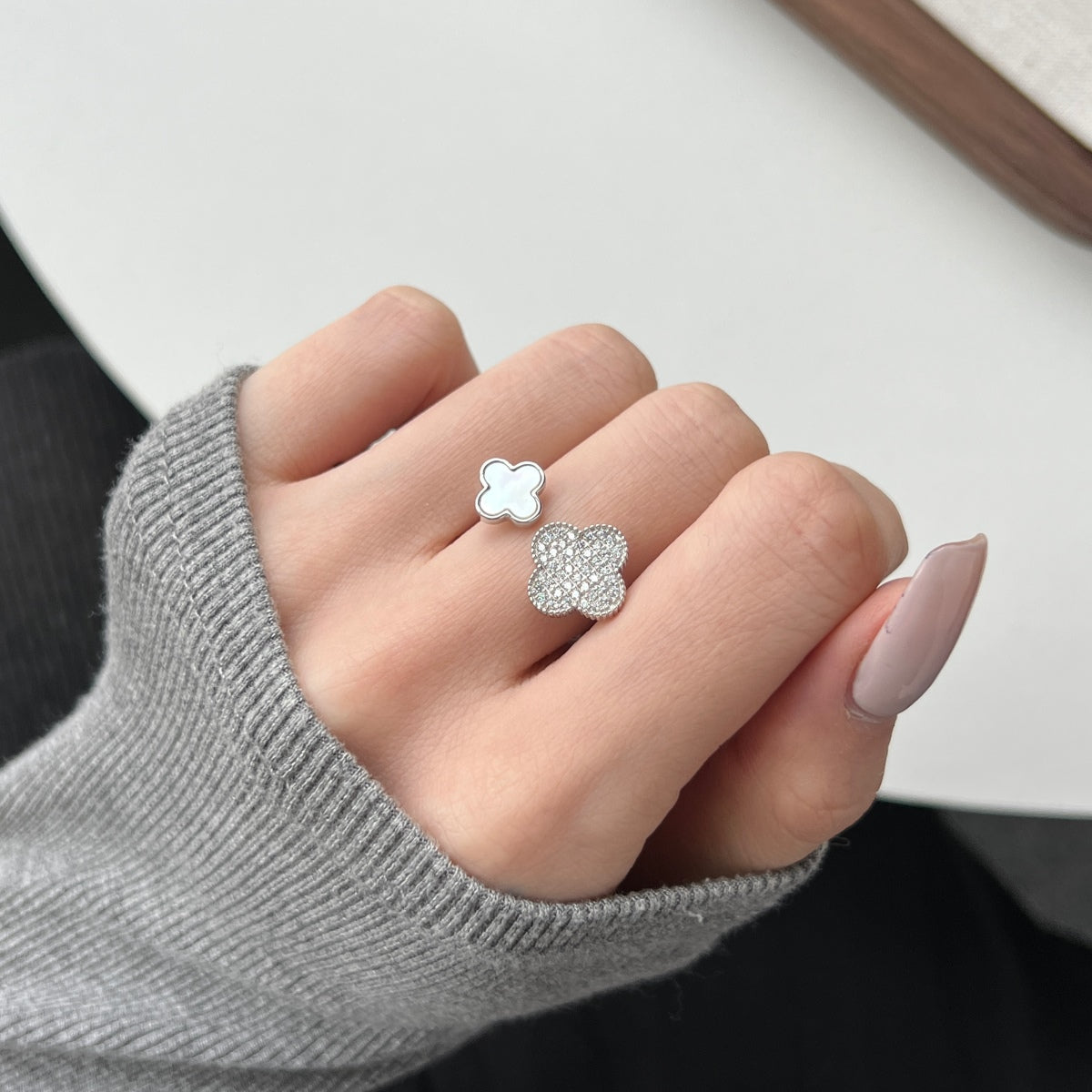 SILVER CLOVER OPEN RING - BRILLI GOLDINI