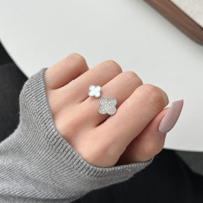 SILVER CLOVER OPEN RING - BRILLI GOLDINI