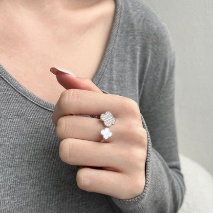 SILVER CLOVER OPEN RING - BRILLI GOLDINI