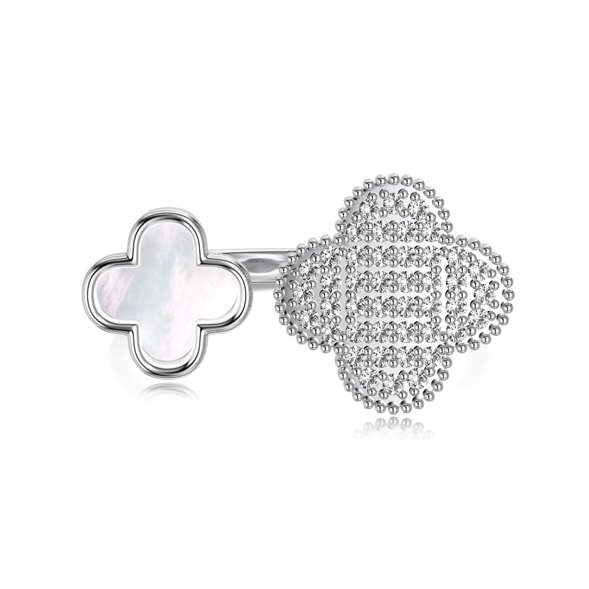 SILVER CLOVER OPEN RING - BRILLI GOLDINI